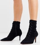 Asos Design Wide Fit Respect Lace Up Kitten Heel Boots In Black