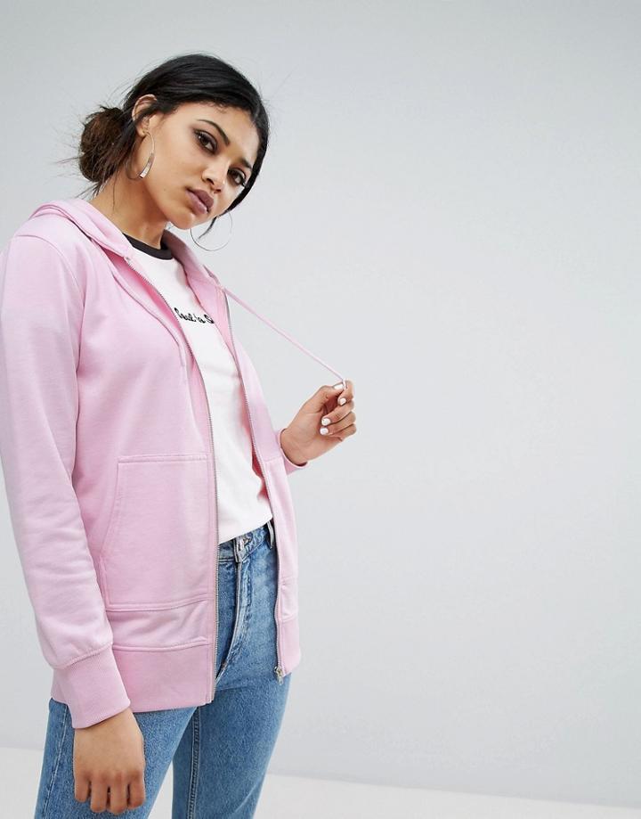 Daisy Street Oversized Zip Front Hoodie - Pink