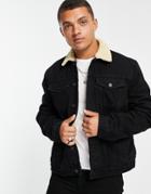 New Look Denim Jacket With Sherpa Collar In Black
