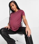Asos Design Maternity Ultimate T-shirt With Crew Neck In Organic Cotton Blend In Wine-red