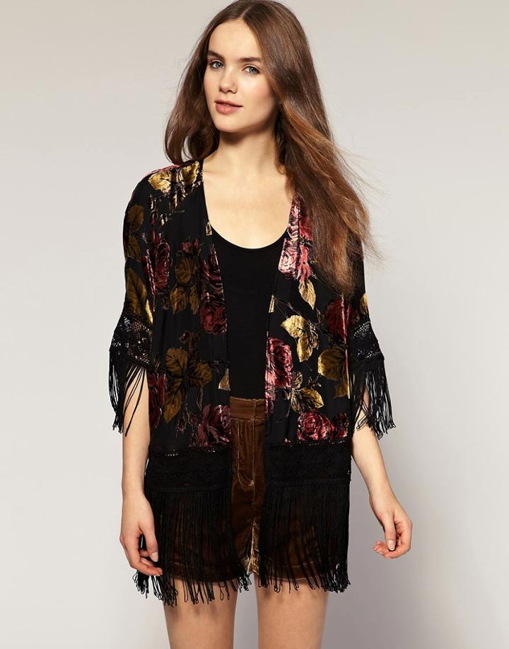 River Island Fringed Devore Print Jacket