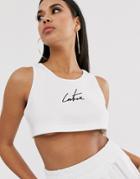 The Couture Club Ribbed Motif Crop Top In White - White
