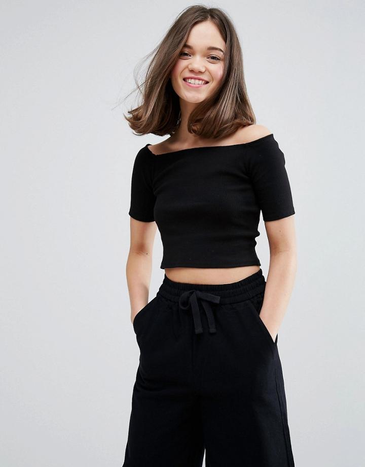 Monki Bardot Crop Top - Black