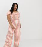 Glamorous Curve Bardot Jumpsuit With Wide Leg In Stripe