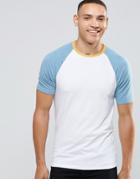 Asos Muscle Raglan T-shirt With Marl Sleeves And Yellow Contrast Trim