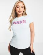 Puma Boyfriend T-shirt In Blue With Tie Dye Logo-blues