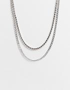 Asos Design Multirow Necklace With Crystals In Silver Tone