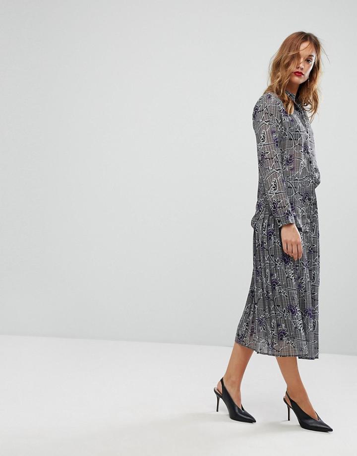 Warehouse Oriental Rose Print Midi Skirt - Multi