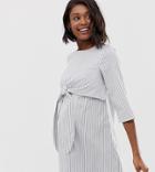 Asos Design Maternity Tie Front Nursing Mini Dress In Stripe - Multi