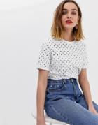 Pieces Polka Dot T-shirt With Folded Sleeve - White