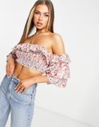 In The Style Floral Ruffle Bardot Top In Pink