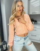 Threadbare Lanikia Balloon Sleeve Ribbed Cardigan In Peach-orange