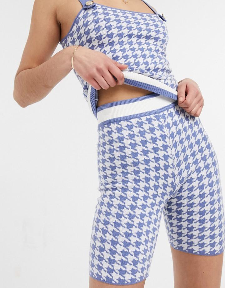 River Island Houndstooth Check Knit Shorts Set In Blue-blues