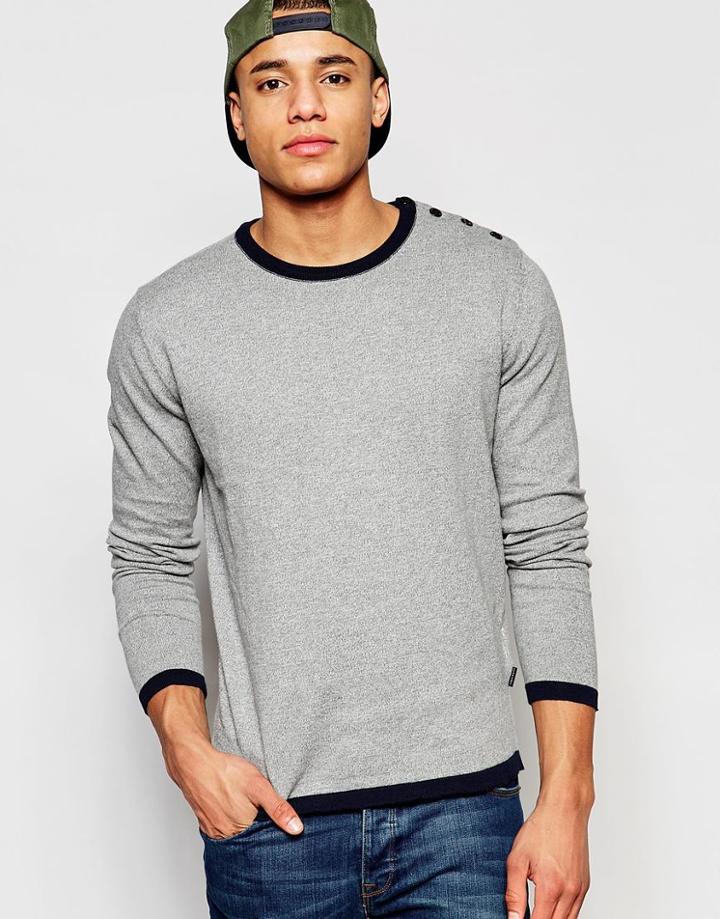 Jack & Jones Knitted Sweater In Crew Neck - Light Gray Melange