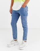 Asos Design Skinny Jeans With Cargo Pockets In Light Blue Wash