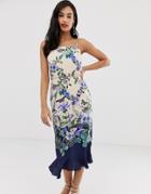 Oasis Cami Midi Dress With Square Neck In Floral Print - Multi