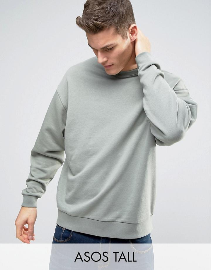 Asos Tall Oversized Sweatshirt In Khaki - Green