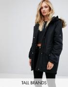 Noisy May Tall Parka Jacket With Faux Fur Trim Hood - Black