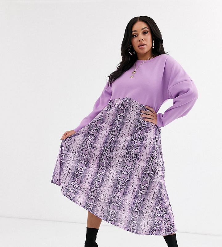 Asos Design Curve Sweat Dress With Snake Print Hem