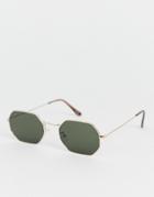 Asos Design Metal Angled Sunglasses In Gold With Smoke Lens - Gold