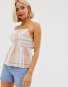 New Look Cami With Square Neck In Stripe-white