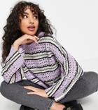 Asos Design Petite Open Stitch Sweater With Stripe Pattern In Lilac-purple