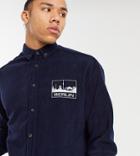 Asos Design Tall 90s Oversized Navy Fleece Shirt With Chest Embroidery