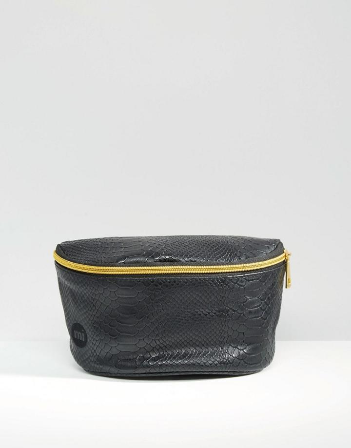 Mi-pac Python Leather Look Bum Bag In Black - Black