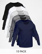 Asos Long Sleeve T-shirt With Crew Neck 10 Pack Save 28% - Multi