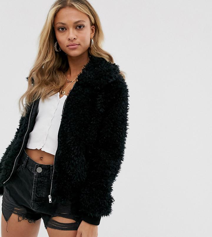 Ebonie N Ivory Fluffy Bomber Jacket - Black