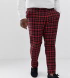 Asos Design Plus Super Skinny Suit Pants In Red Plaid Check - Red