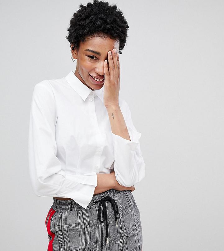 Asos White Tall Pleated Crop Shirt - White