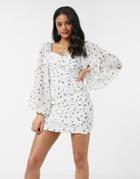 Asos Design Ruched Bodycon Mini Dress With Balloon Sleeves In Polka Dot-multi