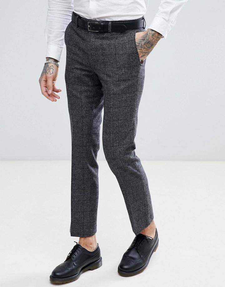 Harry Brown Gray Check Slim Fit Wool Blend Suit Pants - Gray