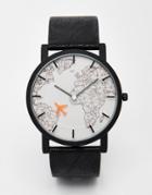 Asos Watch With Moving Aeroplane Second Hand In Black - Black