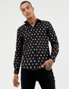Twisted Tailor Skinny Fit Shirt With Copper Print - Black