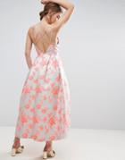 Asos Salon Jacquard Strap Back Midi Prom Dress - Pink