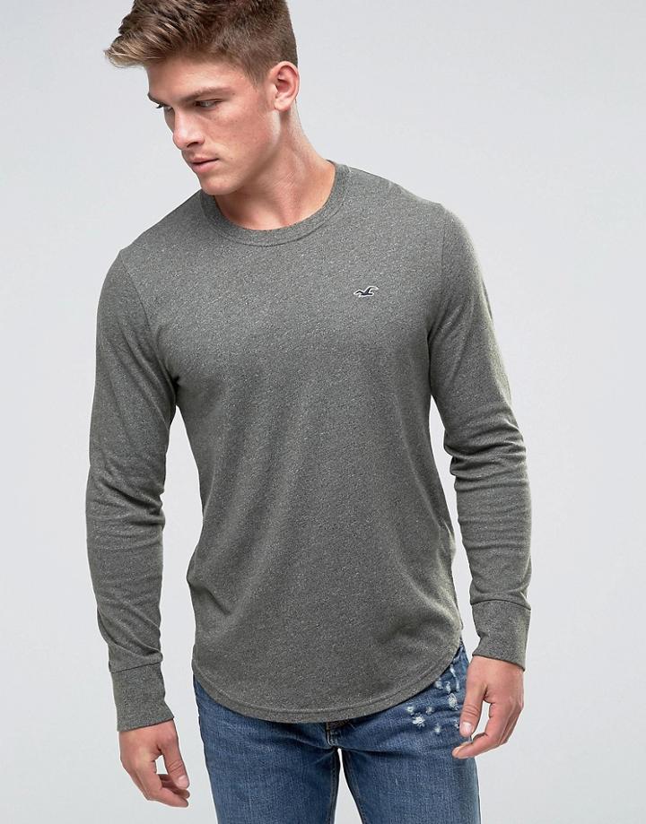 Hollister Long Sleeve Top Crew Icon Logo Slim Fit In Green - Green
