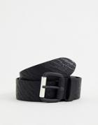 Diesel Leather Belt In Black With Script Detailing - Black