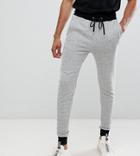 Asos Design Tall Skinny Joggers In Gray Nep With Contrast Cuffs And Waistband - Gray