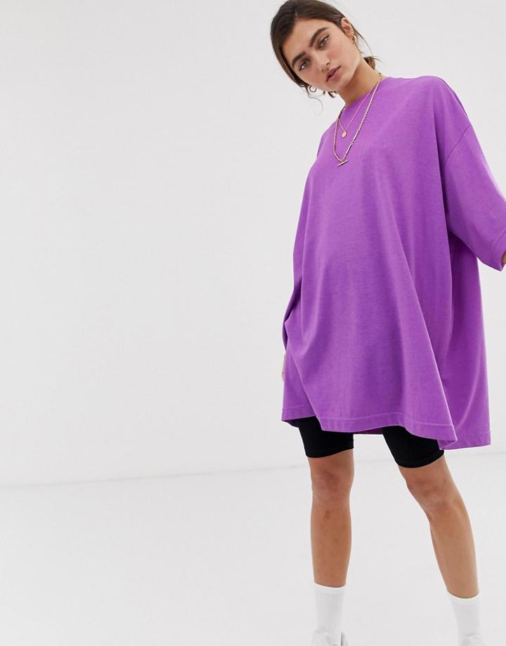 Weekday Huge T-shirt Dress In Neon Purple
