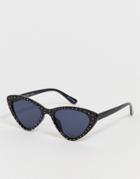 Pieces Studded Cat Eye Sunglasses - Black