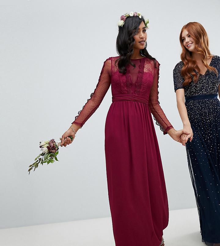 Tfnc Lace Detail Bridesmaid Maxi Dress In Burgundy - Red