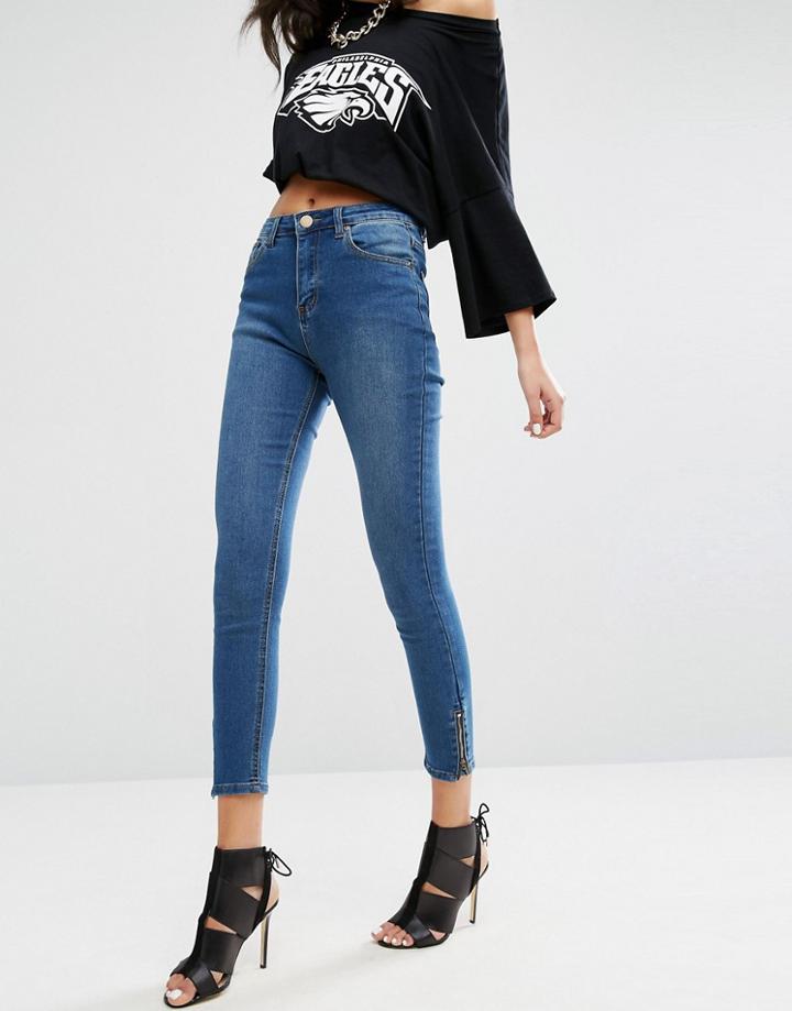 Prettylittlething Skinny Ankle Grazer Jean In Mid Wash - Blue