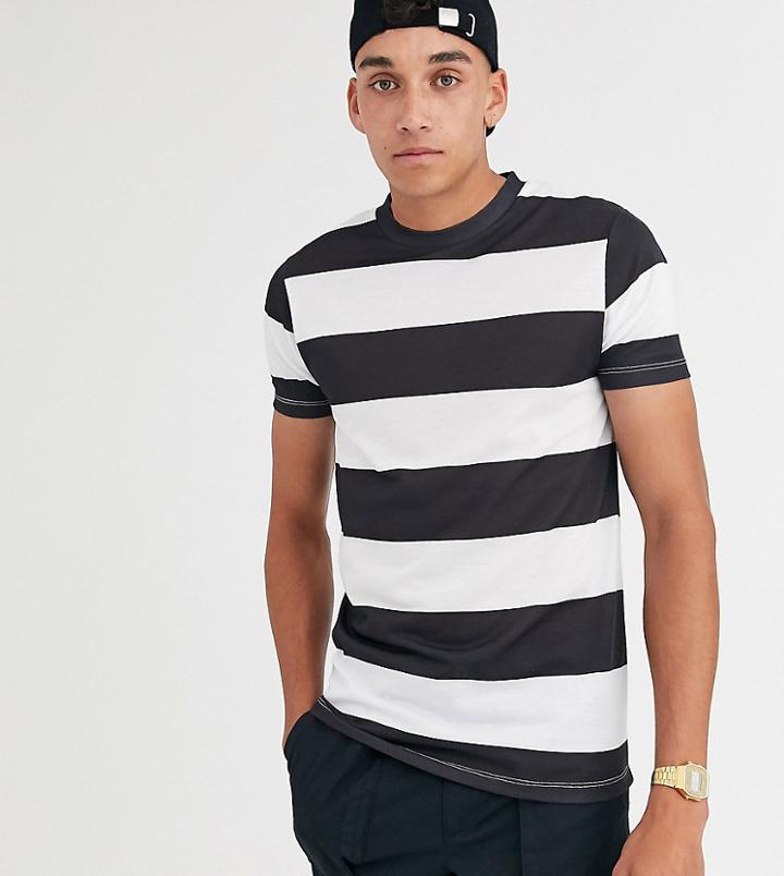 Asos Design Tall Wide Stripe T-shirt In Black And White