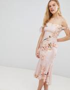 Hope & Ivy Fitted Printed Dress With Tie Sleeve Detail - Multi