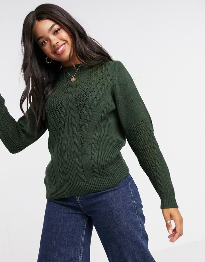 Pieces Sweater With Cable Detail In Dark Green-black