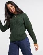 Pieces Sweater With Cable Detail In Dark Green-black