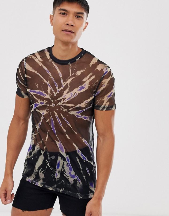 Asos Design Skinny Fit T-shirt With Stretch In Mesh Tie Dye Wash - Multi
