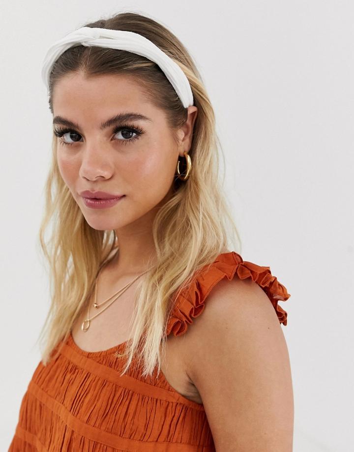 Asos Design Headband In Triple Row Plisse In White